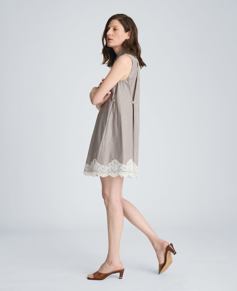 Kenneth Cole Women's Sleeveless Lace Trim Striped Shirtdress, White, 4, Cotton