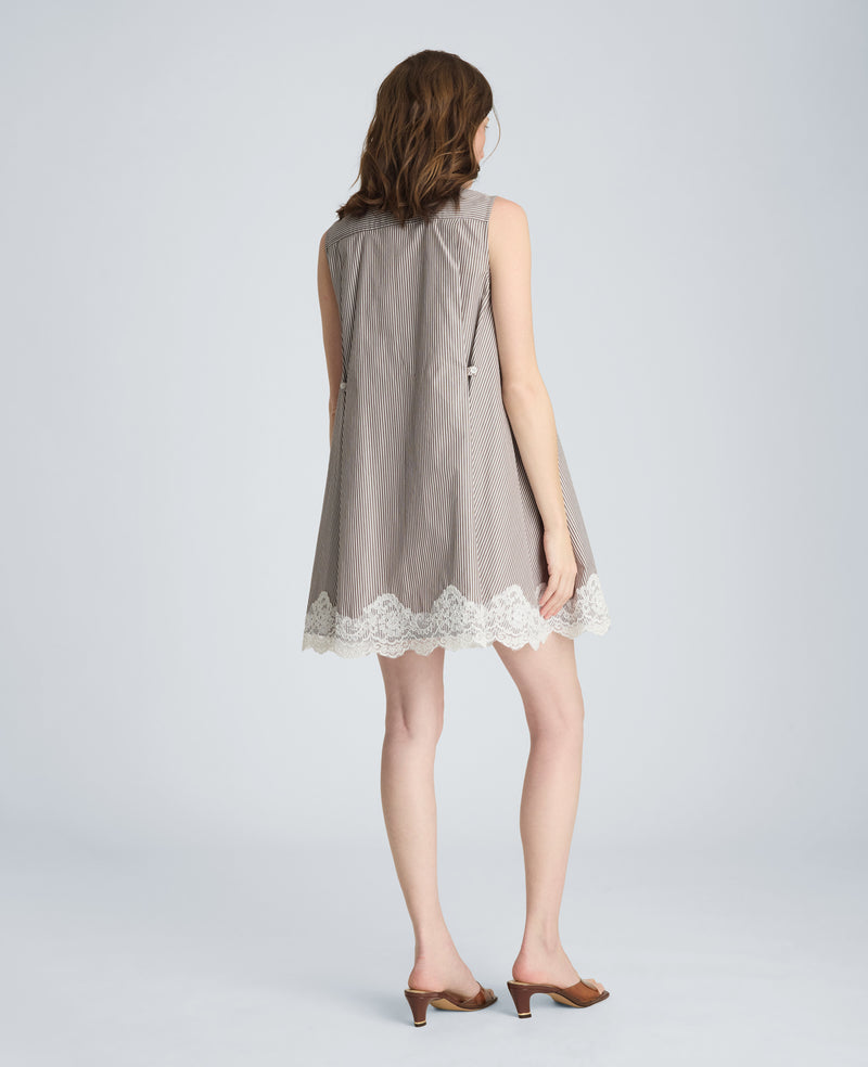 Kenneth Cole Women's Sleeveless Lace Trim Striped Shirtdress, White, 8, Cotton