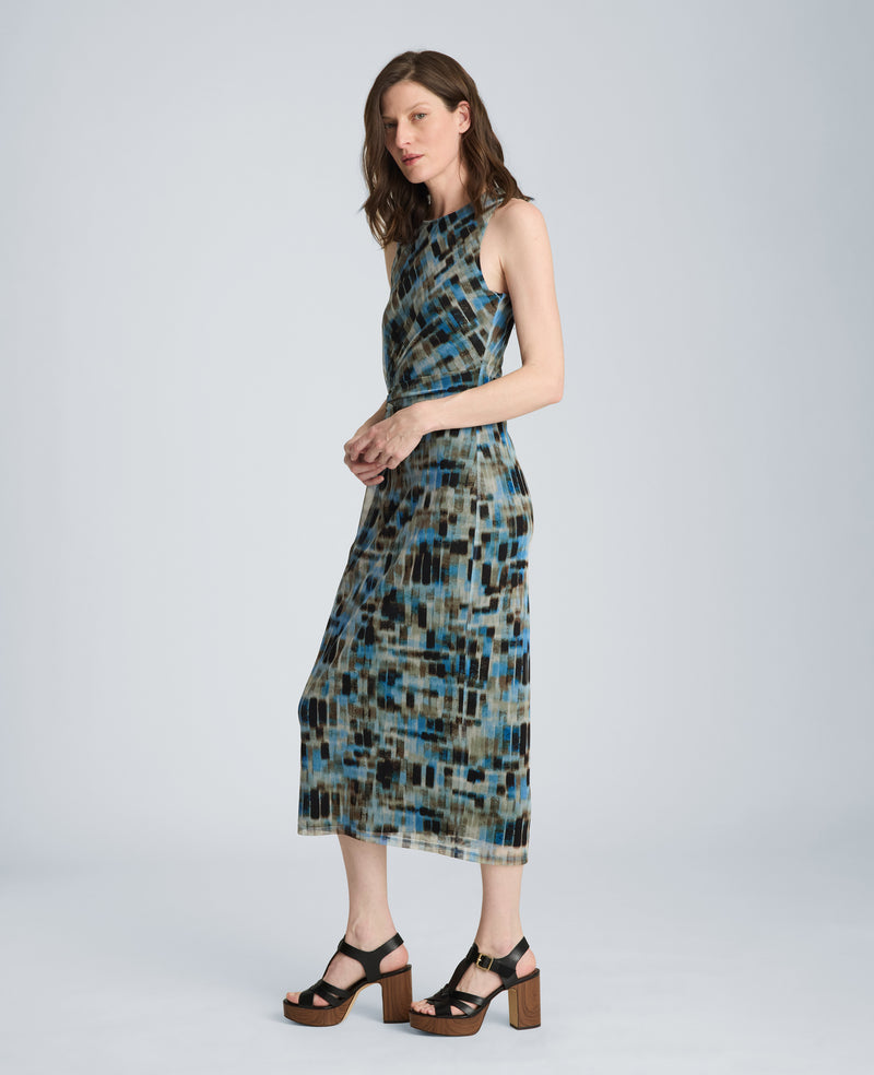 Kenneth Cole | Racer Twist Midi Mesh Dress in Lake Blue Multi