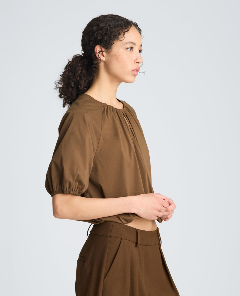 Shirred Neck Raglan Bubble Blouse