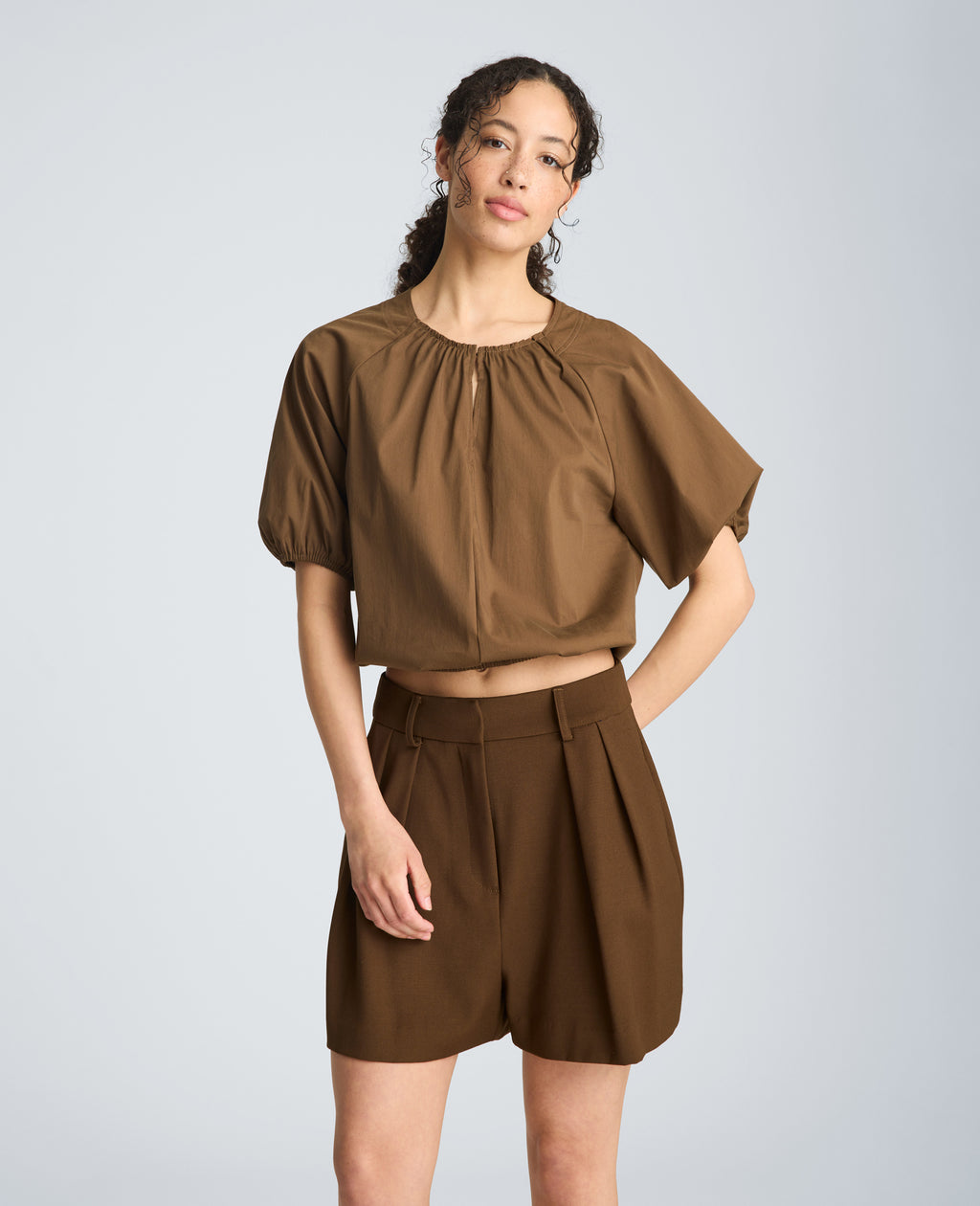 Kenneth Cole - Shirred Neck Raglan Bubble Blouse WOMENS TOPS for Women 