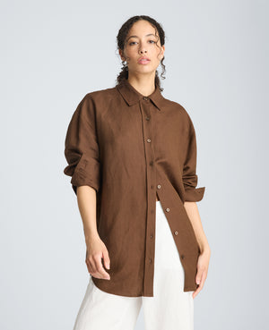 Drop Shoulder Button Front Boyfriend Shirt