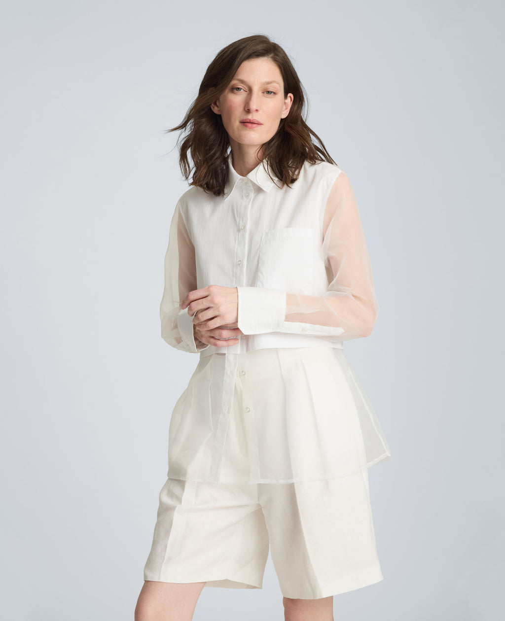 Kenneth Cole - Long Sleeve Button Front Shirt with Front Body Overlay WOMENS SHIRTS for Women 