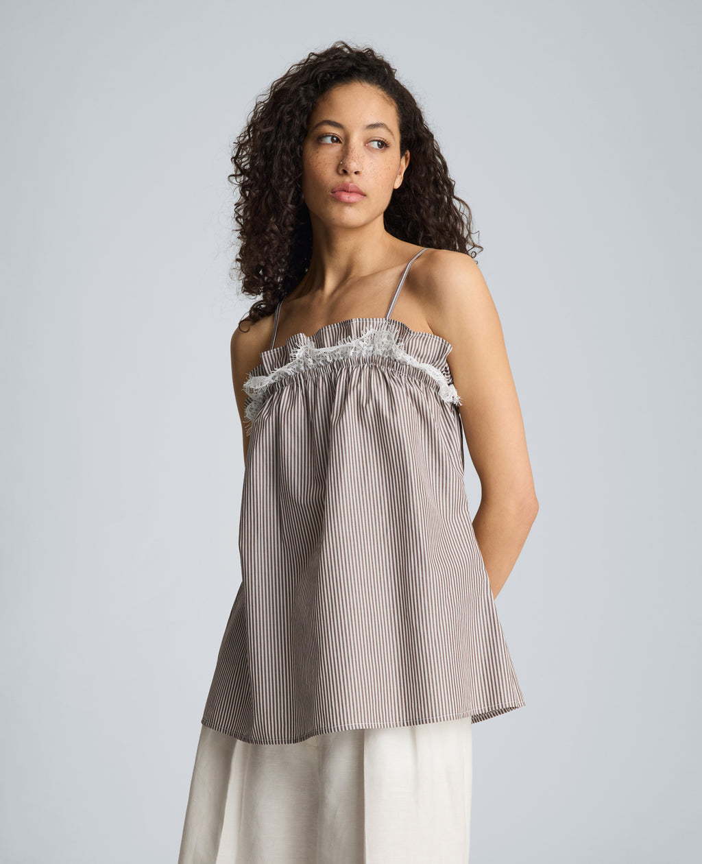 Kenneth Cole - Shirred Neck Cami with Lace Trim Detail WOMENS TOPS for Women 