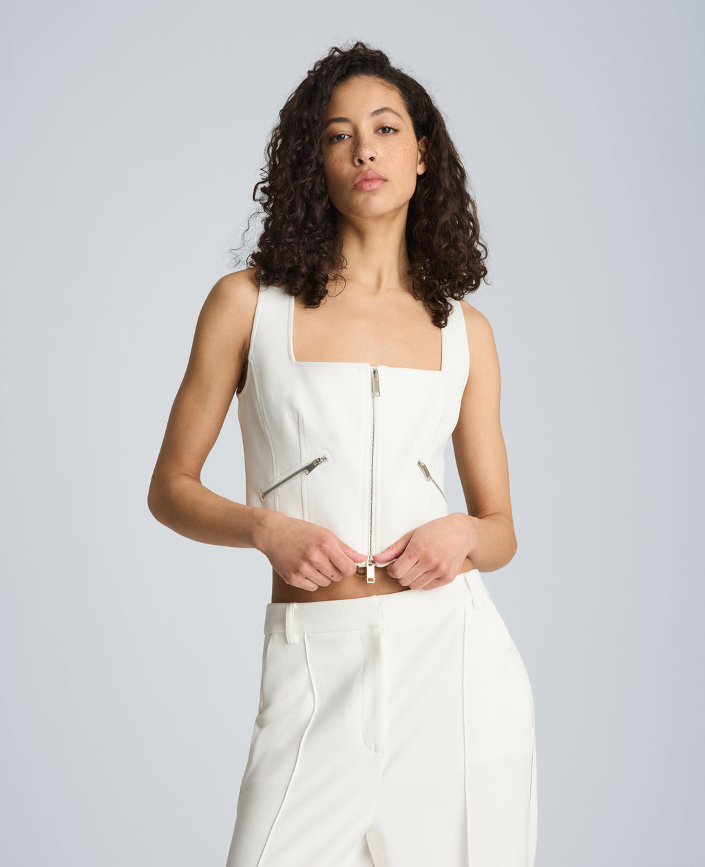 Kenneth Cole - Fitted Zip Front Bodice with Zip Pockets WOMENS TOPS for Women 