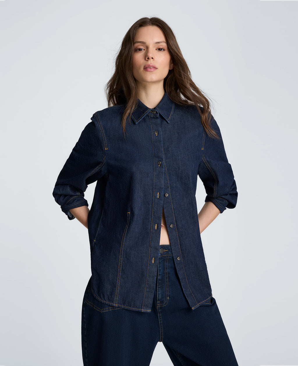Kenneth Cole - Button Down Shirt with Stitching WOMENS DENIM for Women 