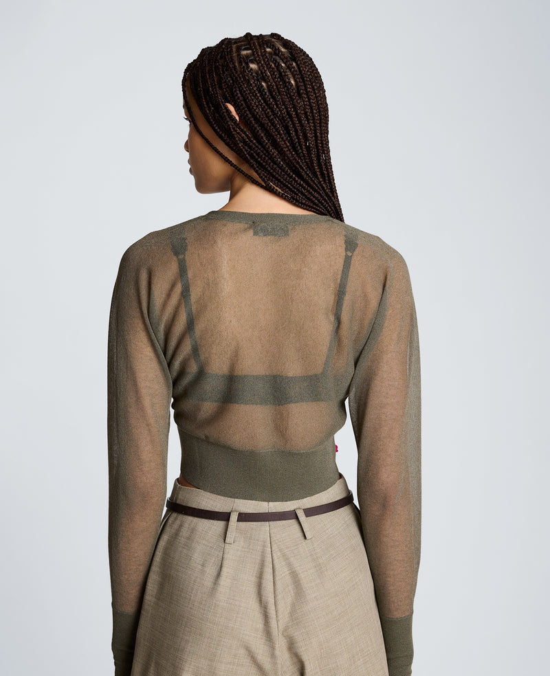 Kenneth Cole - Sheer Cropped Cardigan with Saddle Shoulder WOMENS SWEATER for Women