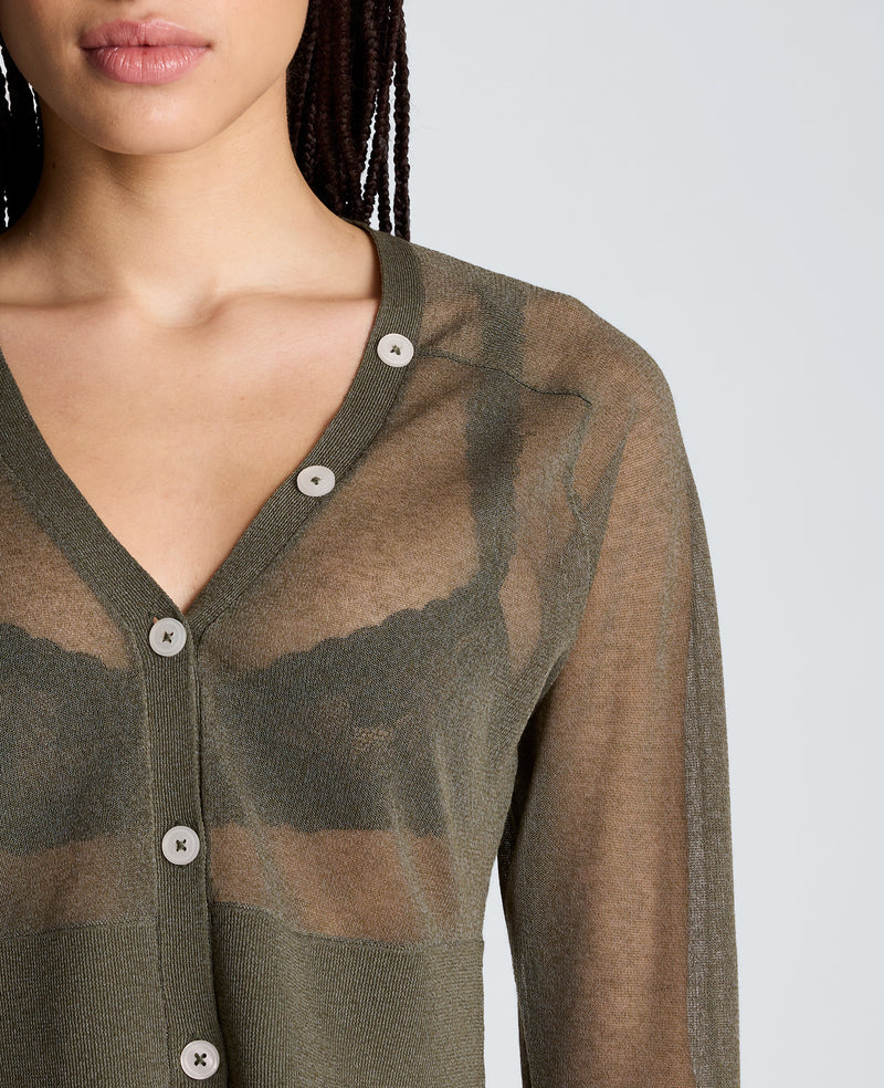 Kenneth Cole - Sheer Cropped Cardigan with Saddle Shoulder WOMENS SWEATER for Women