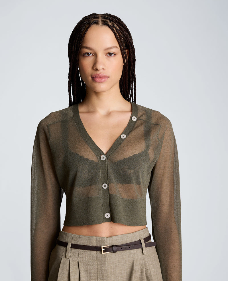 Kenneth Cole - Sheer Cropped Cardigan with Saddle Shoulder WOMENS SWEATER for Women