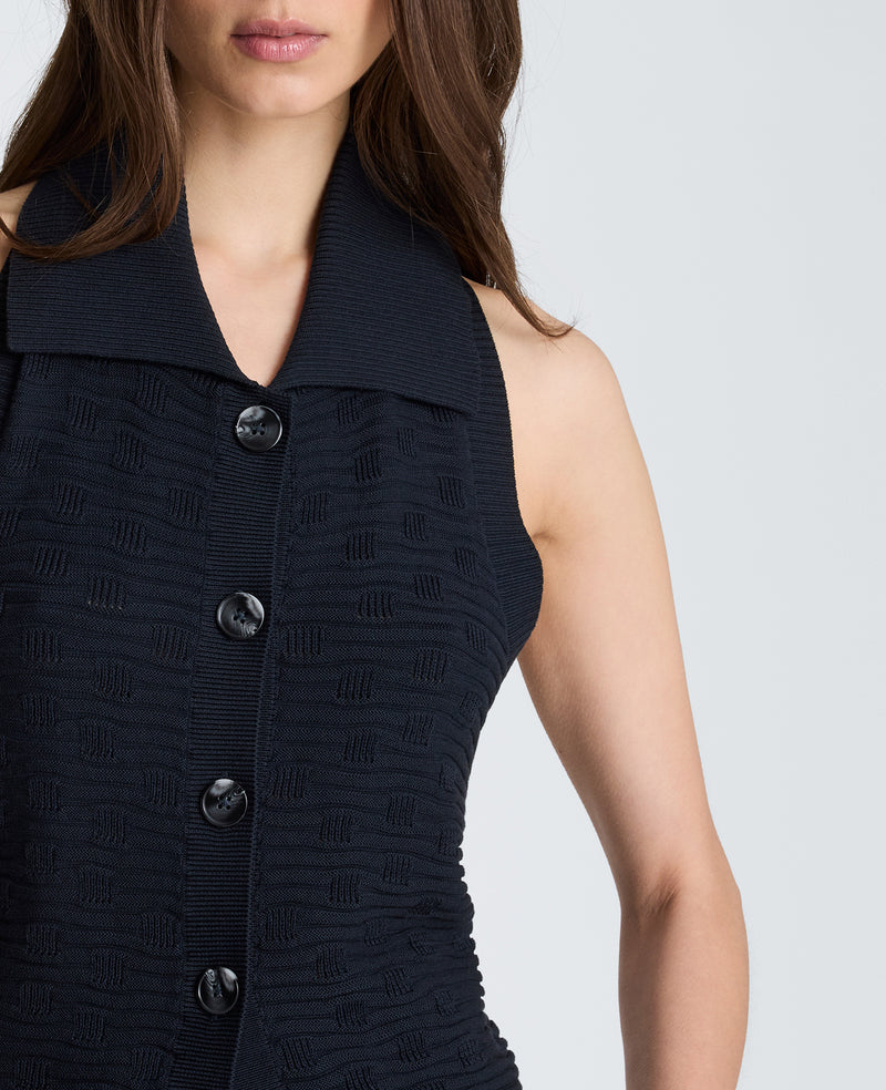 Kenneth Cole - Collared Halter Sweater with Button Front WOMENS SWEATER for Women
