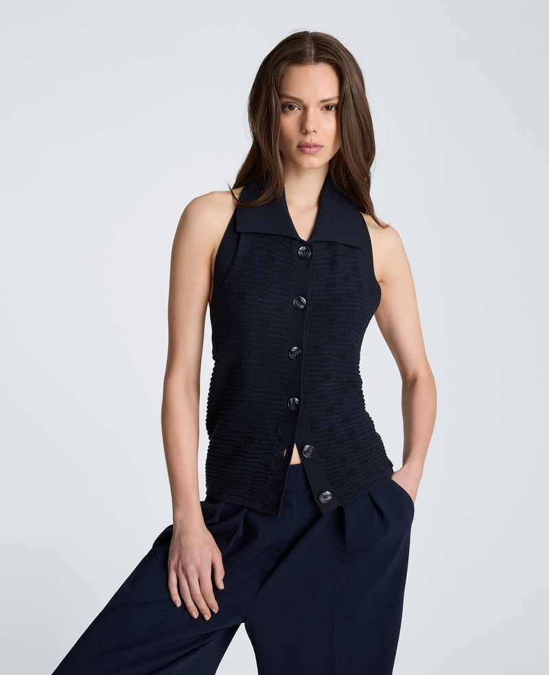 Kenneth Cole - Collared Halter Sweater with Button Front WOMENS SWEATER for Women