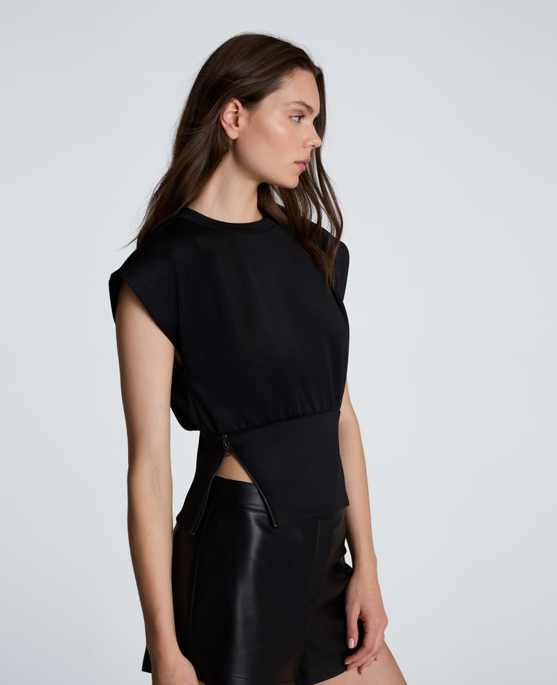 Kenneth Cole - Shoulder Pleat Crewneck with Zipper Detail WOMENS KNITS for Women