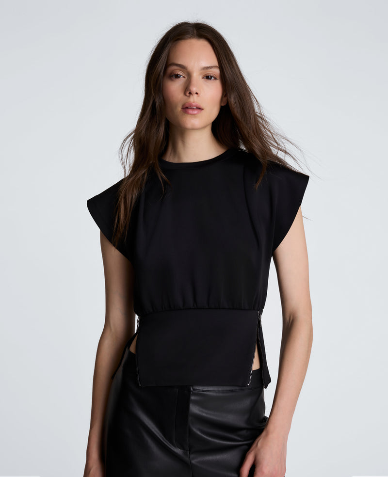 Kenneth Cole - Shoulder Pleat Crewneck with Zipper Detail WOMENS KNITS for Women