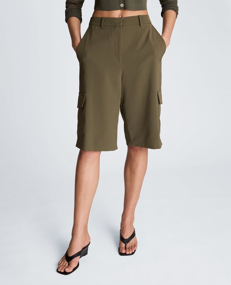 Kenneth Cole - Fly Front High Rise Long Short with Cargo Pockets WOMENS SHORTS for Women