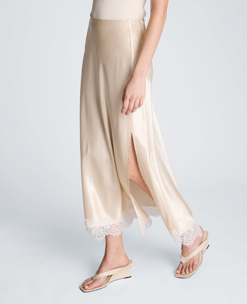 Kenneth Cole - Pull On Midi Skirt with Side Slit & Lace Trim WOMENS SKIRTS for Women