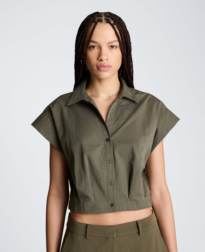 Kenneth Cole - Cropped Y-Neck Top with Gusset Sleeve WOMENS TOPS for Women