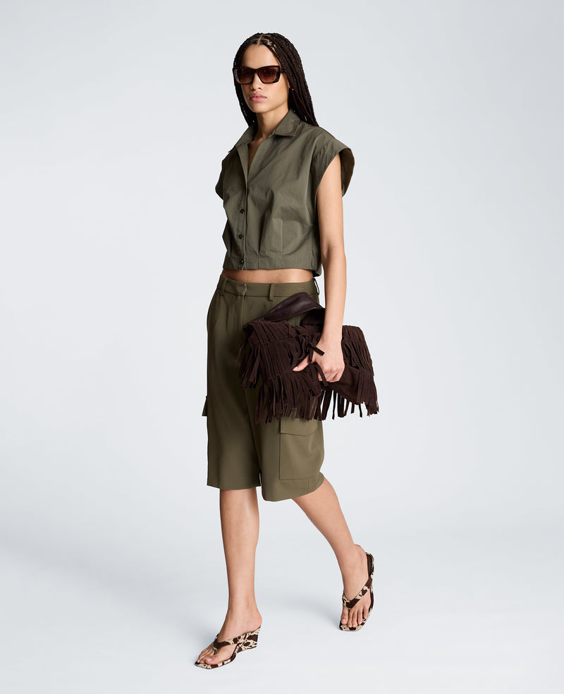 Kenneth Cole - Cropped Y-Neck Top with Gusset Sleeve WOMENS TOPS for Women