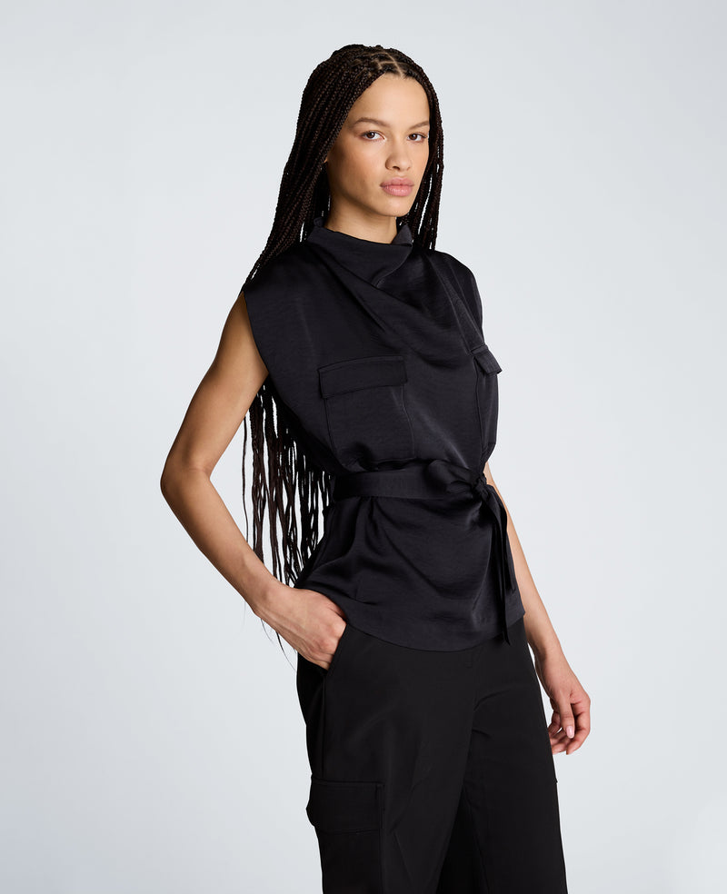Kenneth Cole - High Cowl Neck Belted Blouse with Chest Pockets WOMENS TOPS for Women