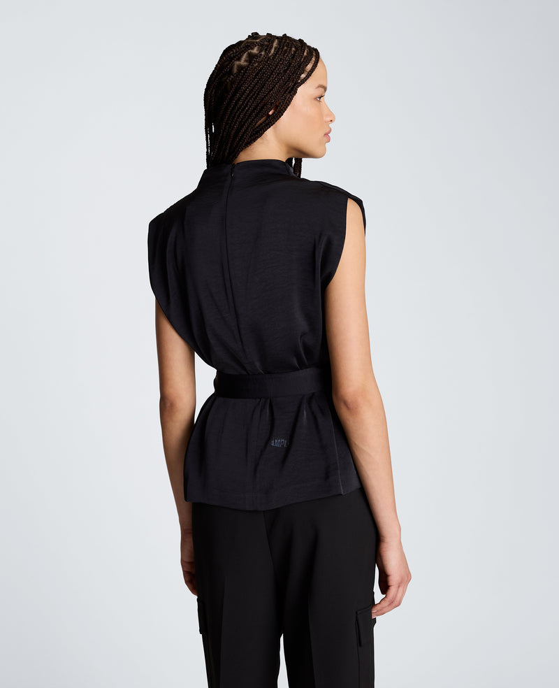 Kenneth Cole - High Cowl Neck Belted Blouse with Chest Pockets WOMENS TOPS for Women
