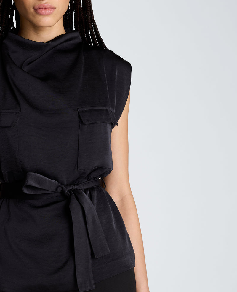 Kenneth Cole - High Cowl Neck Belted Blouse with Chest Pockets WOMENS TOPS for Women