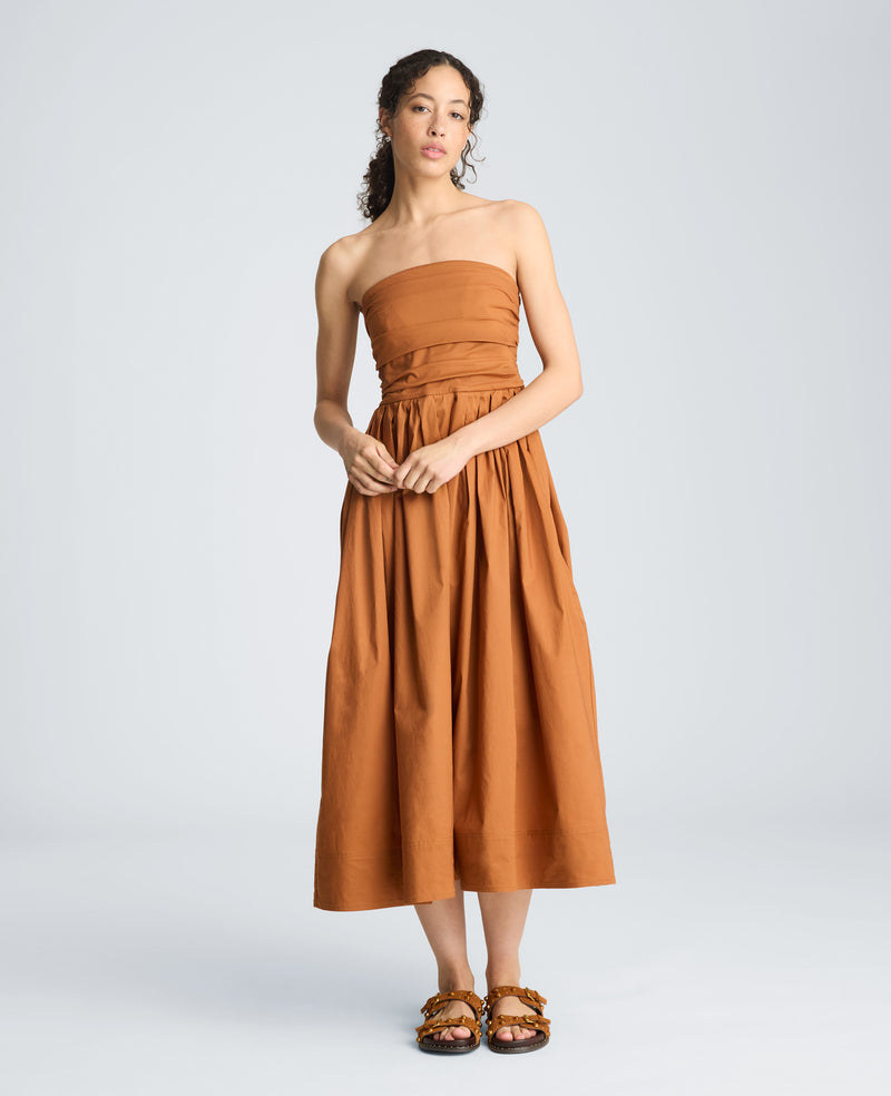 strapless brown midi dress Brown Satin Slip Dress - Strapless Midi Dress - Cowl Back Dress