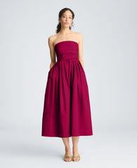 Ruched Strapless Midi Dress