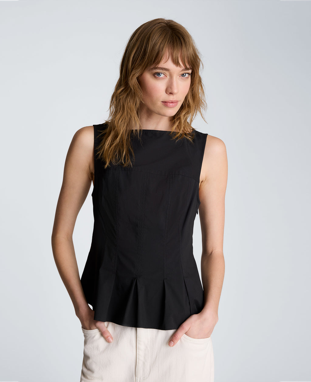 Kenneth Cole - Sleeveless Panel Body Top with Peplum Pleat Hem WOMENS TOPS for Women 