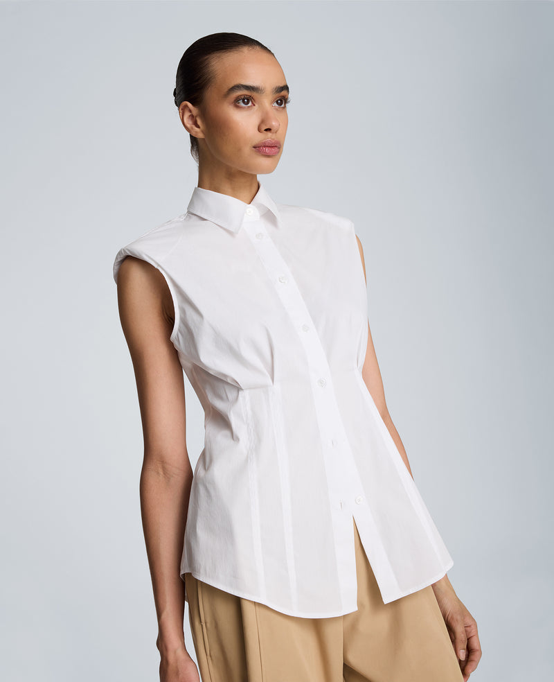 Kenneth Cole - Fitted Pleat Body Sleeveless Button Front Shirt WOMENS SHIRTS for Women