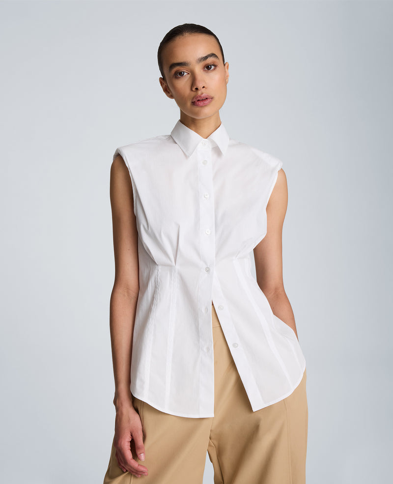 Kenneth Cole - Fitted Pleat Body Sleeveless Button Front Shirt WOMENS SHIRTS for Women