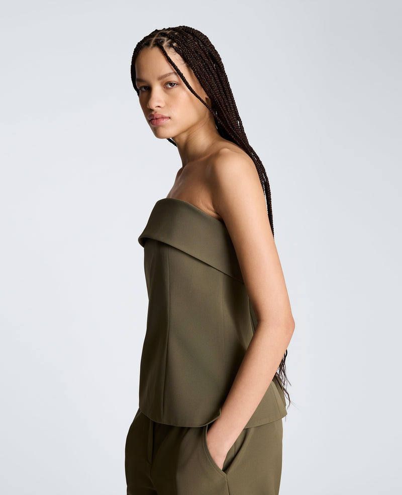 Kenneth Cole - Sleeveless Bustier Top with Top Edge Overlay WOMENS TOPS for Women