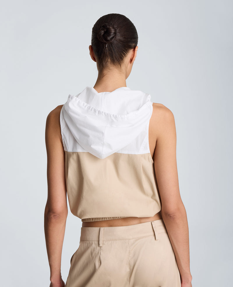 Kenneth Cole - Hooded Sleeveless Button Front Top with Bubble Body WOMENS TOPS for Women