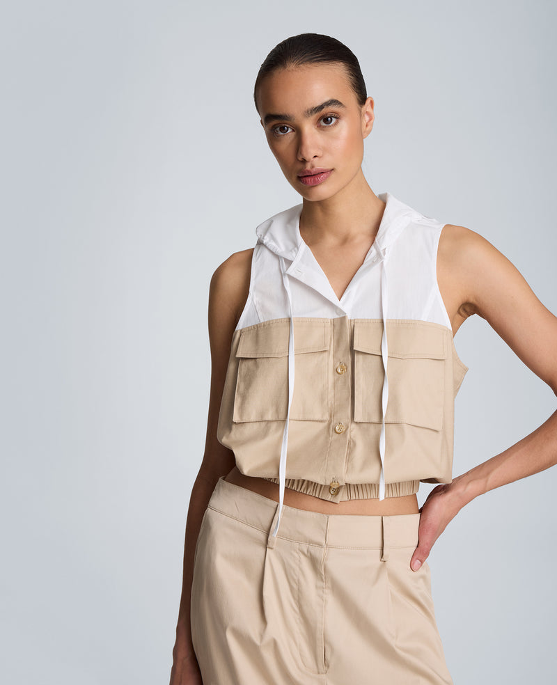 Kenneth Cole - Hooded Sleeveless Button Front Top with Bubble Body WOMENS TOPS for Women