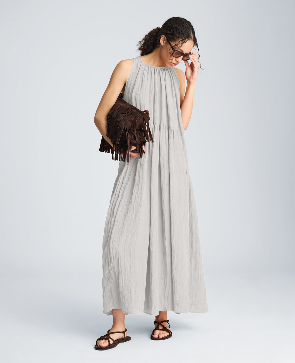 Gathered Halter Neck Maxi Dress