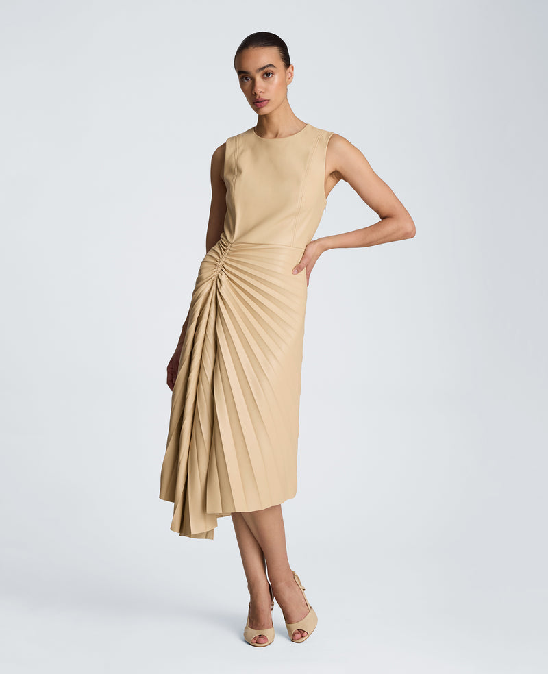sunburst pleat dress Women's Ombr Sunburst Pleat-Skirt Long-Sleeve Midi Dress