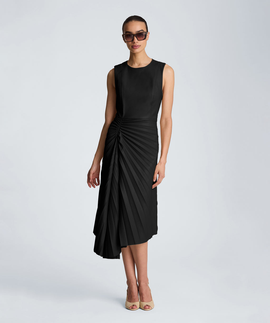 Sunburst Pleat Midi Dress