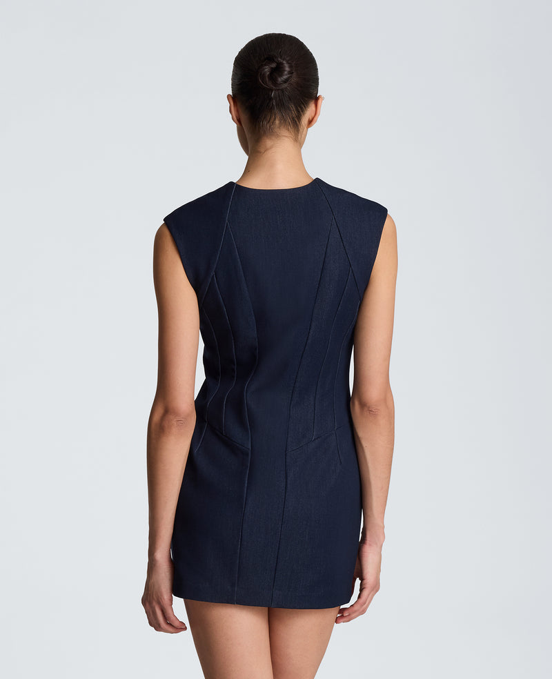 zipper front mini dress Navy Tweed Zip Front Mini Dress - All Dresses