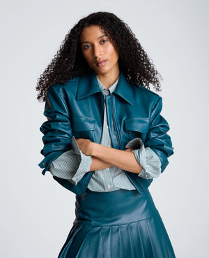 Cropped Bomber Jacket with Shoulder Pads