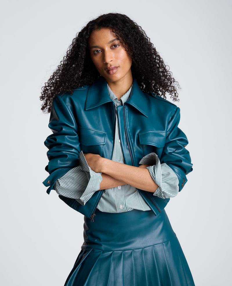 Kenneth Cole - Cropped Bomber Jacket with Shoulder Pads WOMENS JACKET for Women