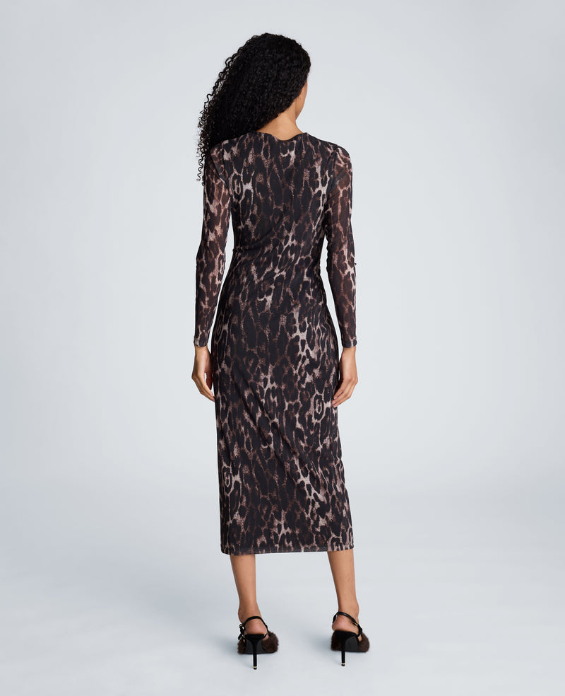 Kenneth Cole - Knot Front Long Sleeve Mesh Midi Dress WOMENS DRESS for Women