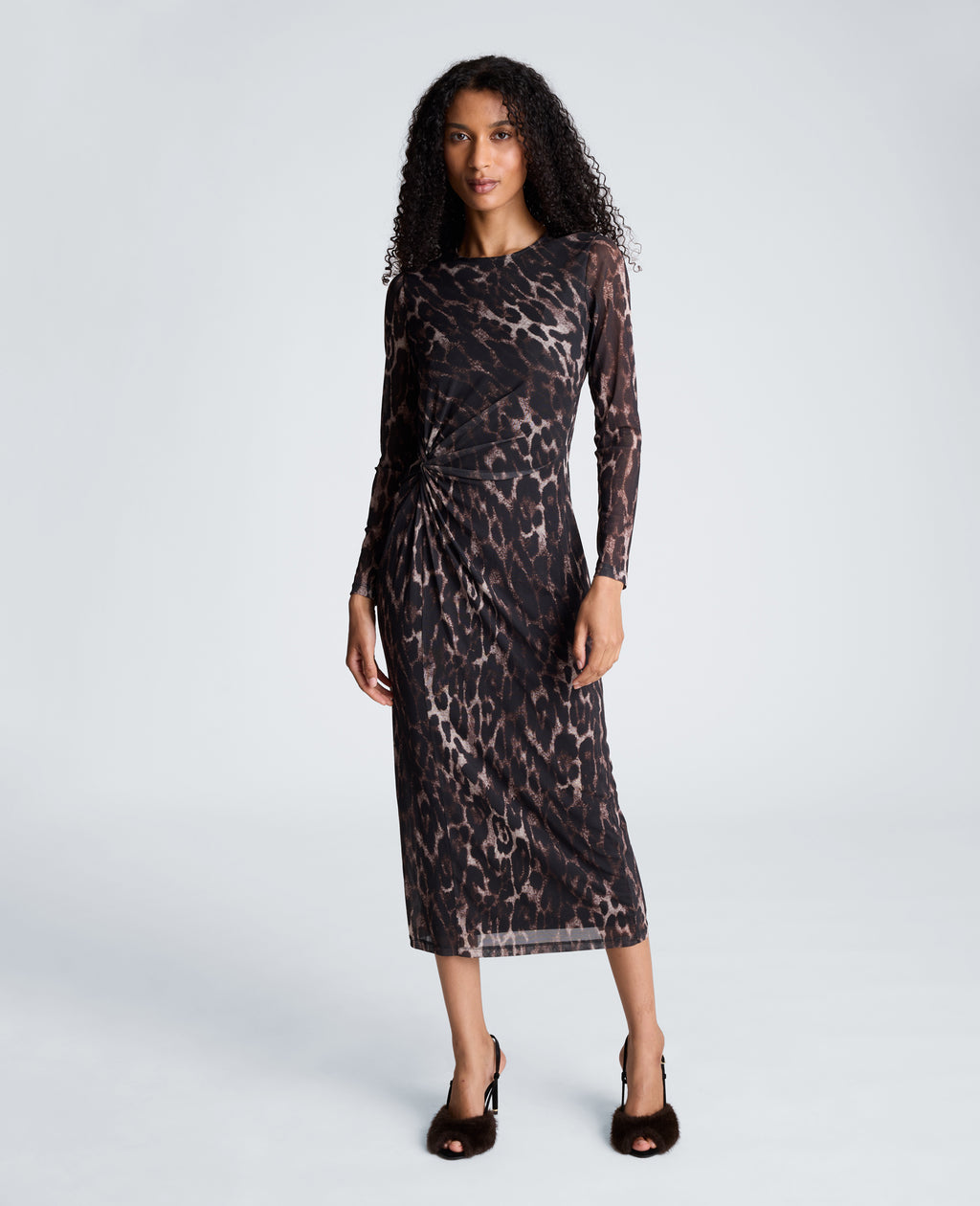 Kenneth Cole - Knot Front Long Sleeve Mesh Midi Dress WOMENS DRESS for Women 