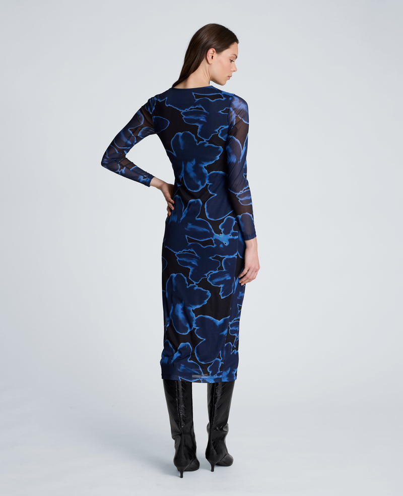 Kenneth Cole - Knot Front Long Sleeve Mesh Midi Dress WOMENS DRESS for Women