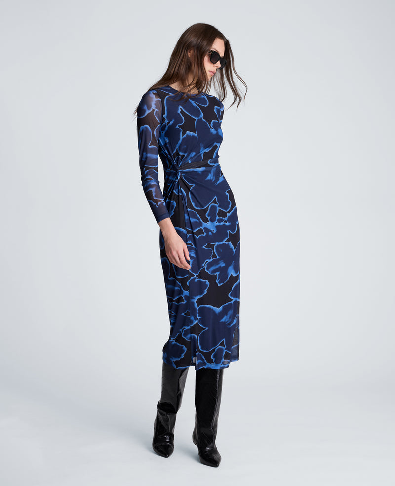 Kenneth Cole - Knot Front Long Sleeve Mesh Midi Dress WOMENS DRESS for Women
