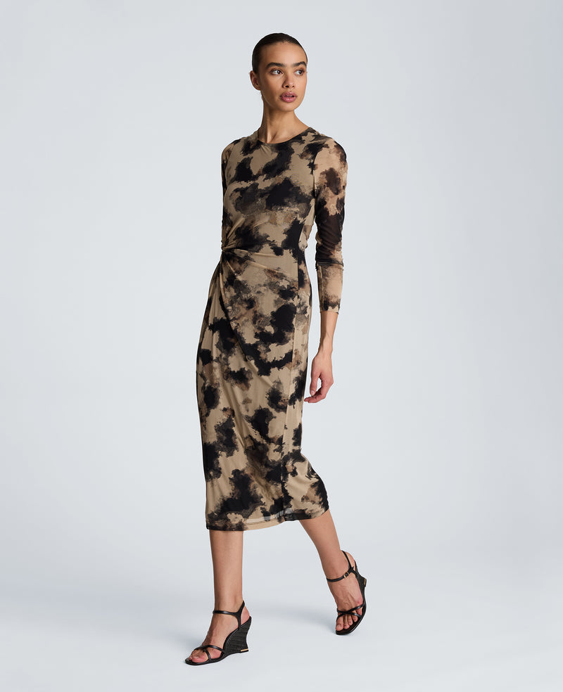 Kenneth Cole - Knot Front Long Sleeve Mesh Midi Dress WOMENS DRESS for Women