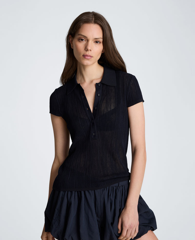 Kenneth Cole - Polo Cap Sleeve Varigated Rib Sweater WOMENS SWEATER for Women