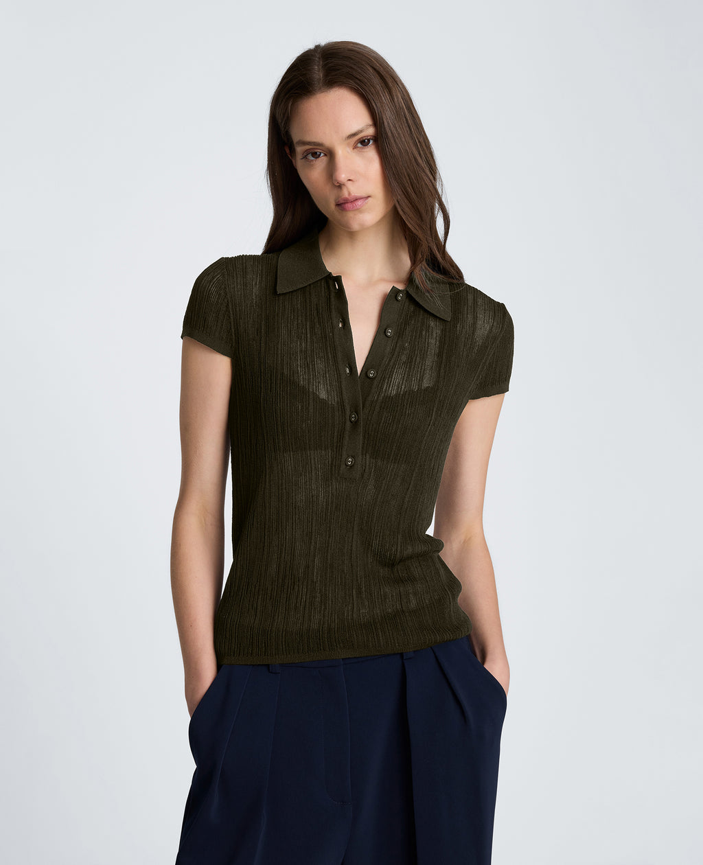 Kenneth Cole - Polo Cap Sleeve Varigated Rib Sweater WOMENS SWEATER for Women 