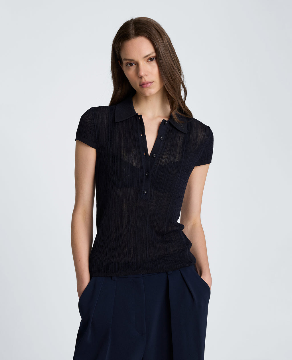 Kenneth Cole - Polo Cap Sleeve Varigated Rib Sweater WOMENS SWEATER for Women 