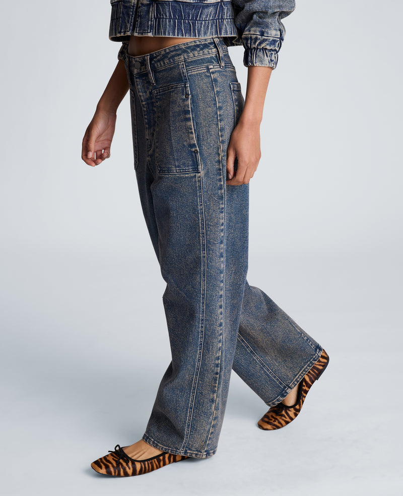 Kenneth Cole - High Rise Fly Front Barrel Jeans with Patch Pockets WOMENS DENIM for Women