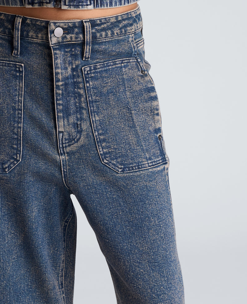 Kenneth Cole - High Rise Fly Front Barrel Jeans with Patch Pockets WOMENS DENIM for Women
