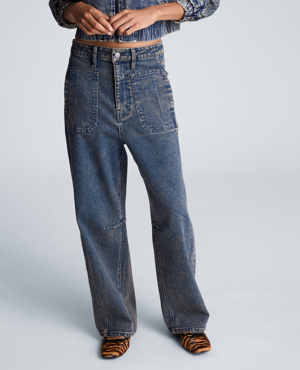 Kenneth Cole - High Rise Fly Front Barrel Jeans with Patch Pockets WOMENS DENIM for Women 