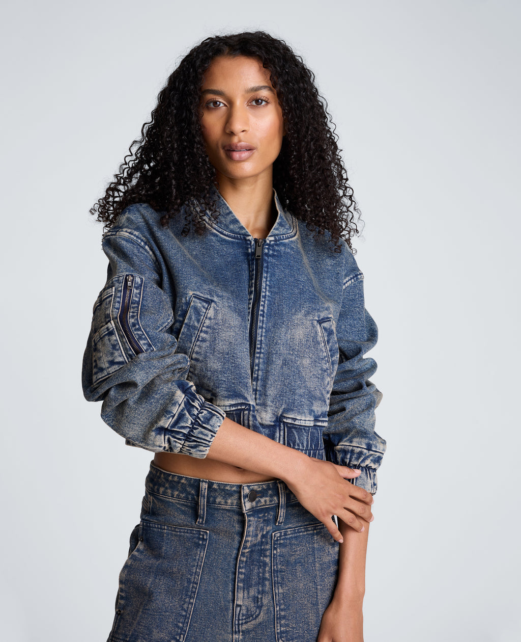 Kenneth Cole - Cropped Zip Front Bomber Jacket WOMENS DENIM for Women 
